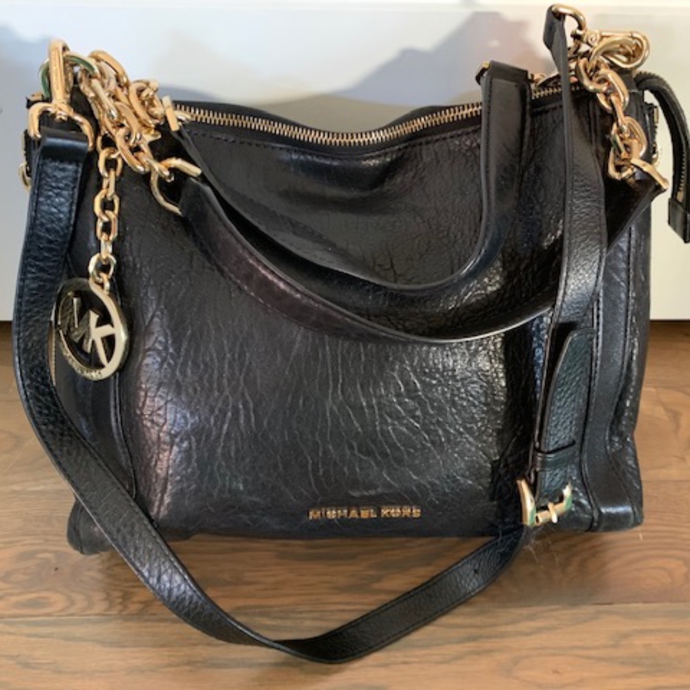 Black Leather with Gold Chain Michael Kors Handbag